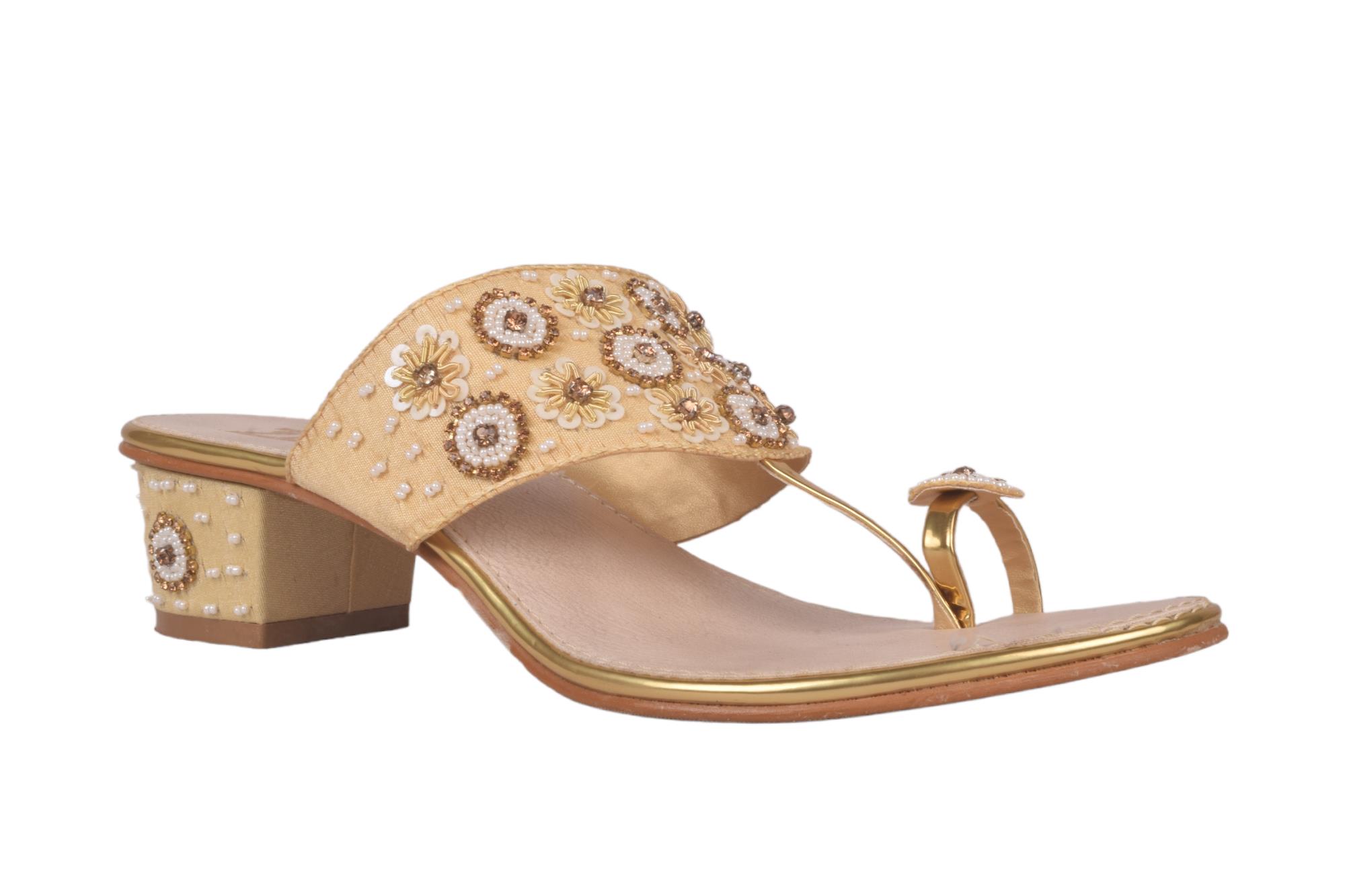 Aza Sandals | Shop Golden Embroidered Heels for Women – aroundalways