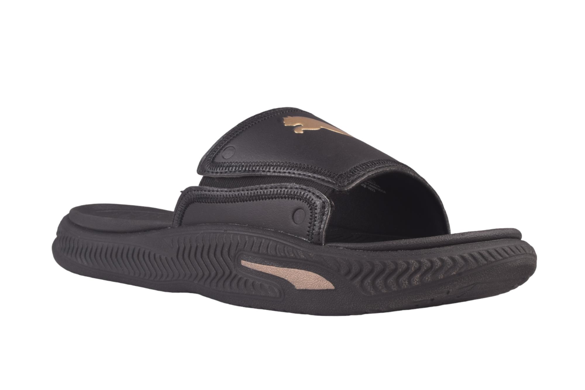 Black and gold puma slides shops