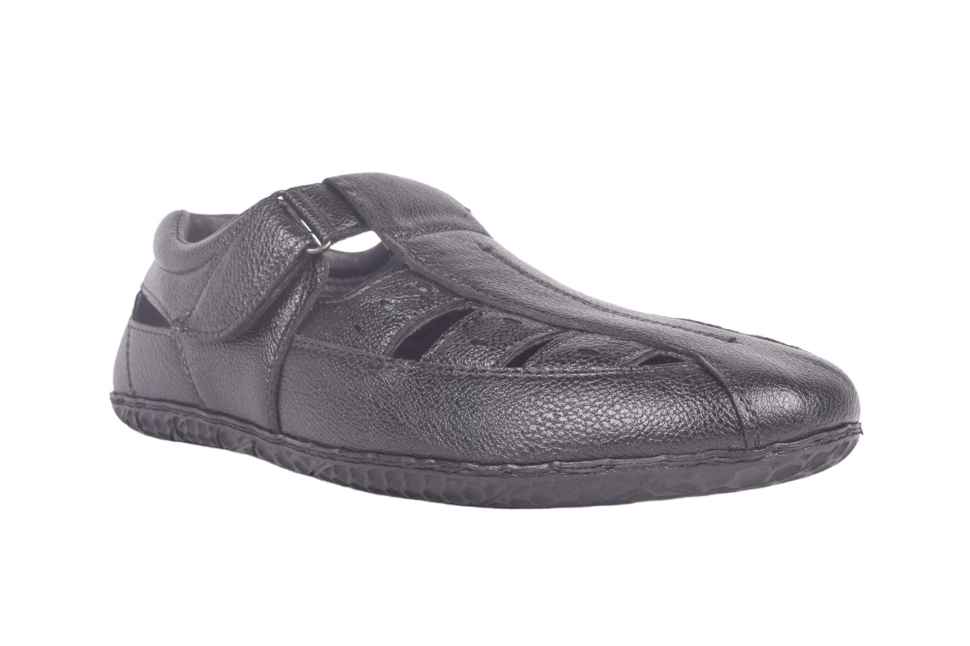 Bonicci Ethnic Wear Black Leather Sandals for Mens|Lite Weight Sandals for  Men